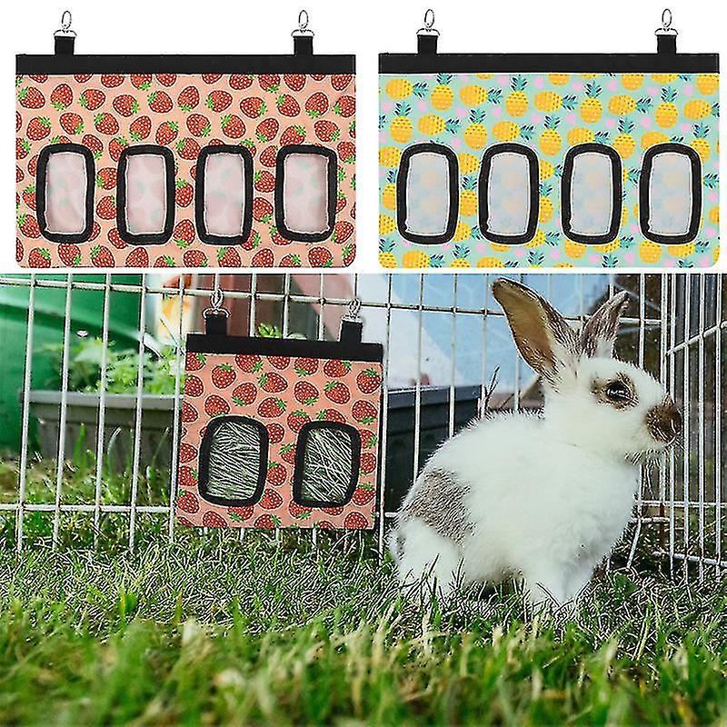 Green Four Holes Pet Feeding Bag Rabbit Hay Bag Feeding Hanging Feeding Bag Guinea Pig Small Animal Food Storage Bag Hamster