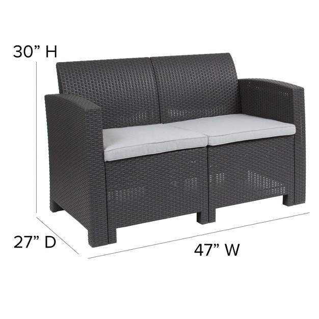 Flash Furniture Faux Rattan Loveseat With All weather Cushions