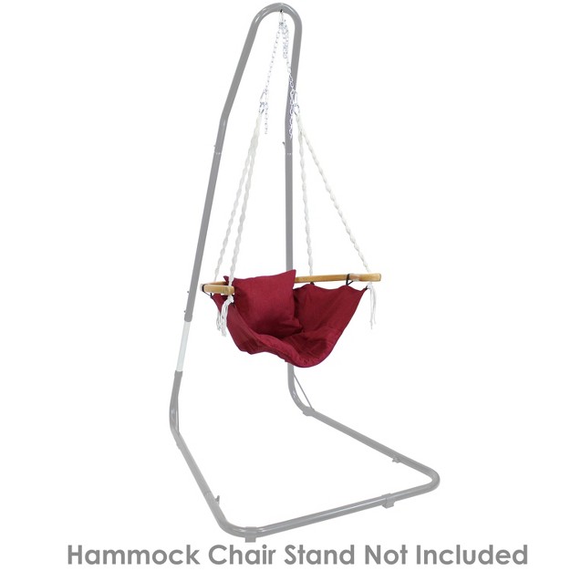 Sunnydaze Audrey Olefin Fabric Outdoor Hammock Chair Swing With Bamboo Wood Armrest And Cushion 260 Lb Weight Capacity Red