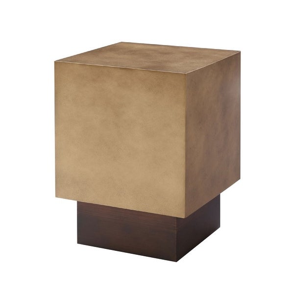 Cid Dia 24 Inch Modern Square End Table， Metal Platform Base Antique Copper