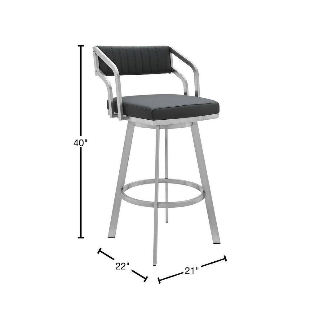 Armen Living Scranton Grey Swivel Modern Metal and Slate Faux Leather Bar and Counter Stool LCCPBABSSG30