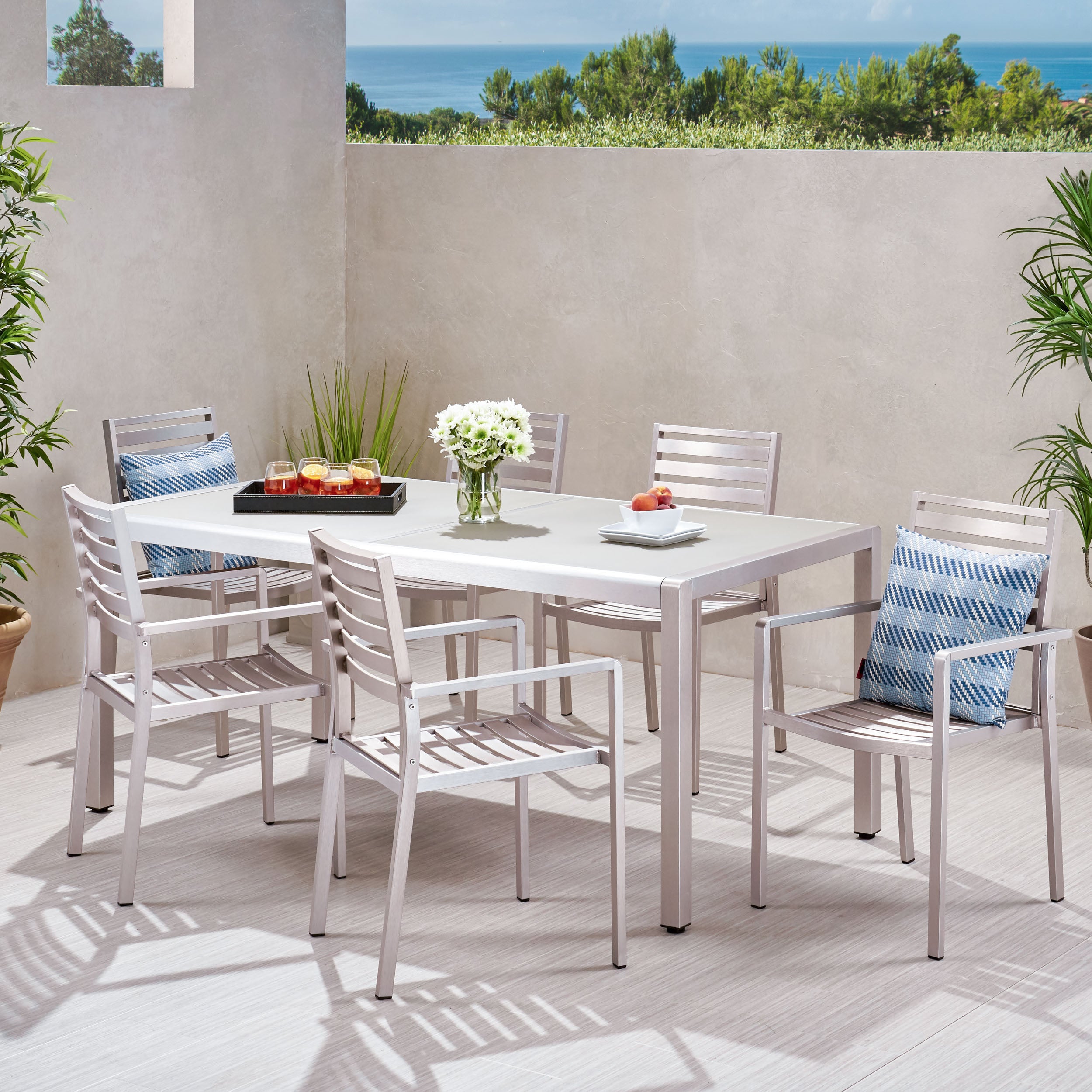 Cherie Outdoor Modern 6 Seater Aluminum Dining Set