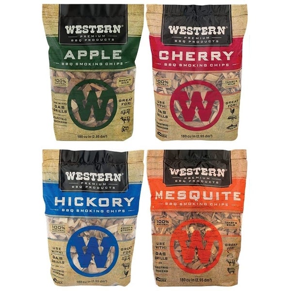 Western BBQ Premium? 180 CU Wood Smoking Chips Set of 4， Apple， Cherry， Mesquite， Hickory