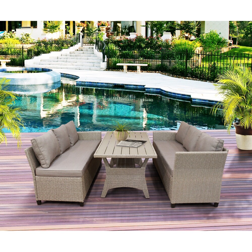 Outdoor Furniture PE Rattan Wicker Conversation Set  Weather Sectional Sofa Set with Table   Soft Cushions