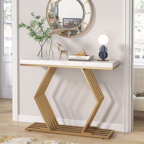 Tribesigns 42 inches Modern Gold Console Table with Geometric Metal Base