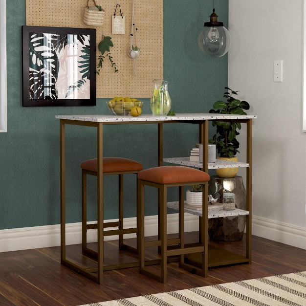 3pc Homesessentials Bar Height Dining Set With Faux Terrazzo Top