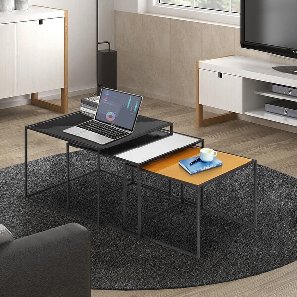 Homy Casa Set of three small modern nesting tables in different colours