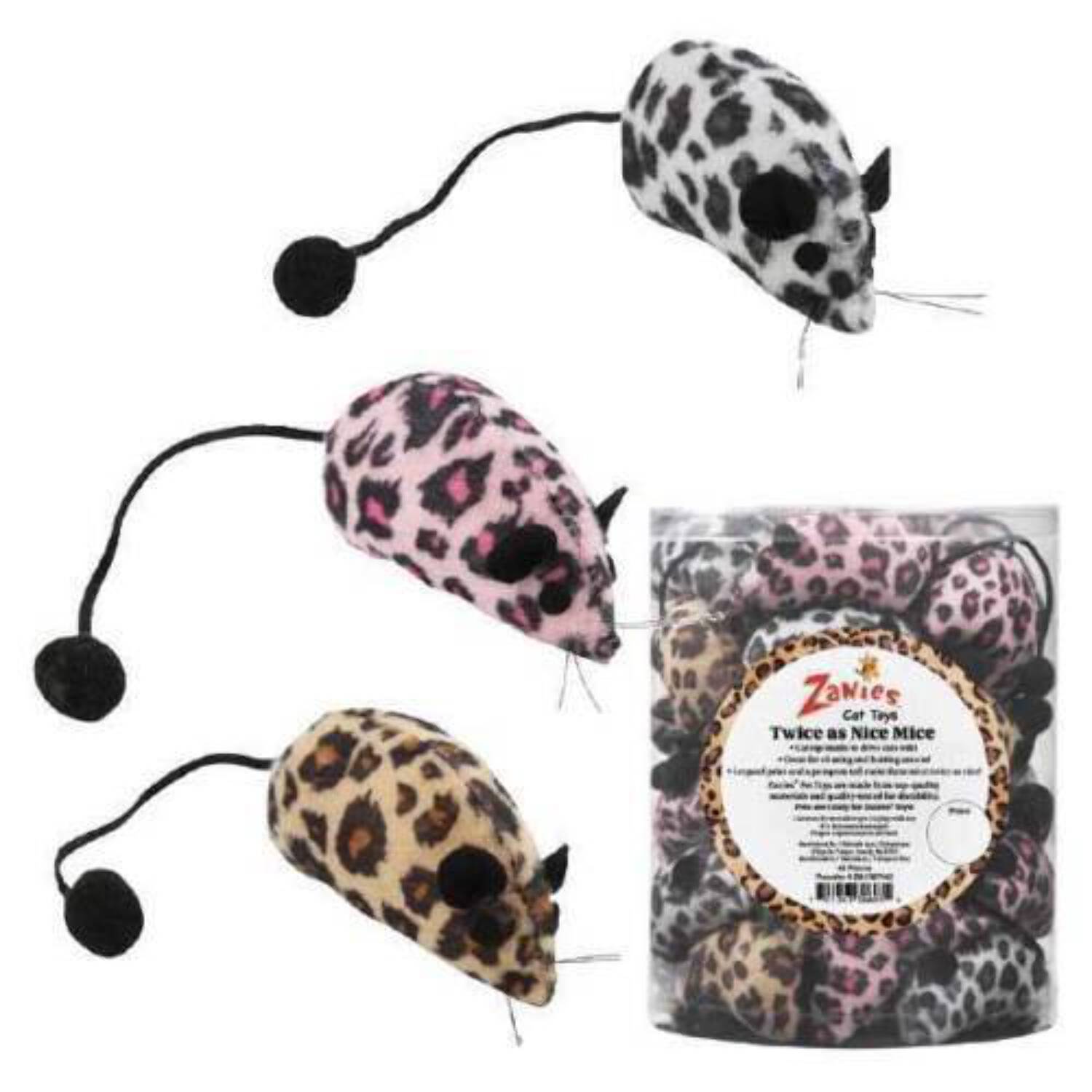 Zanies Cheetah Print Catnip Plush Pompom Mouse Cat Toy Loose Toys 3CT