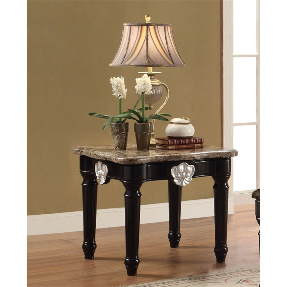 ACME Ernestine Marble Top Coffee Table with Carved in Black   Traditional   Coffee Tables   by Homesquare  Houzz