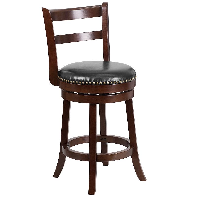 Merrick Lane Carina Series Wooden Stool with Single Slat Ladder Back with Faux Leather Seat