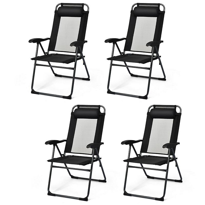 4 Pieces Patio Garden Adjustable Reclining Folding Chairs with Headrest