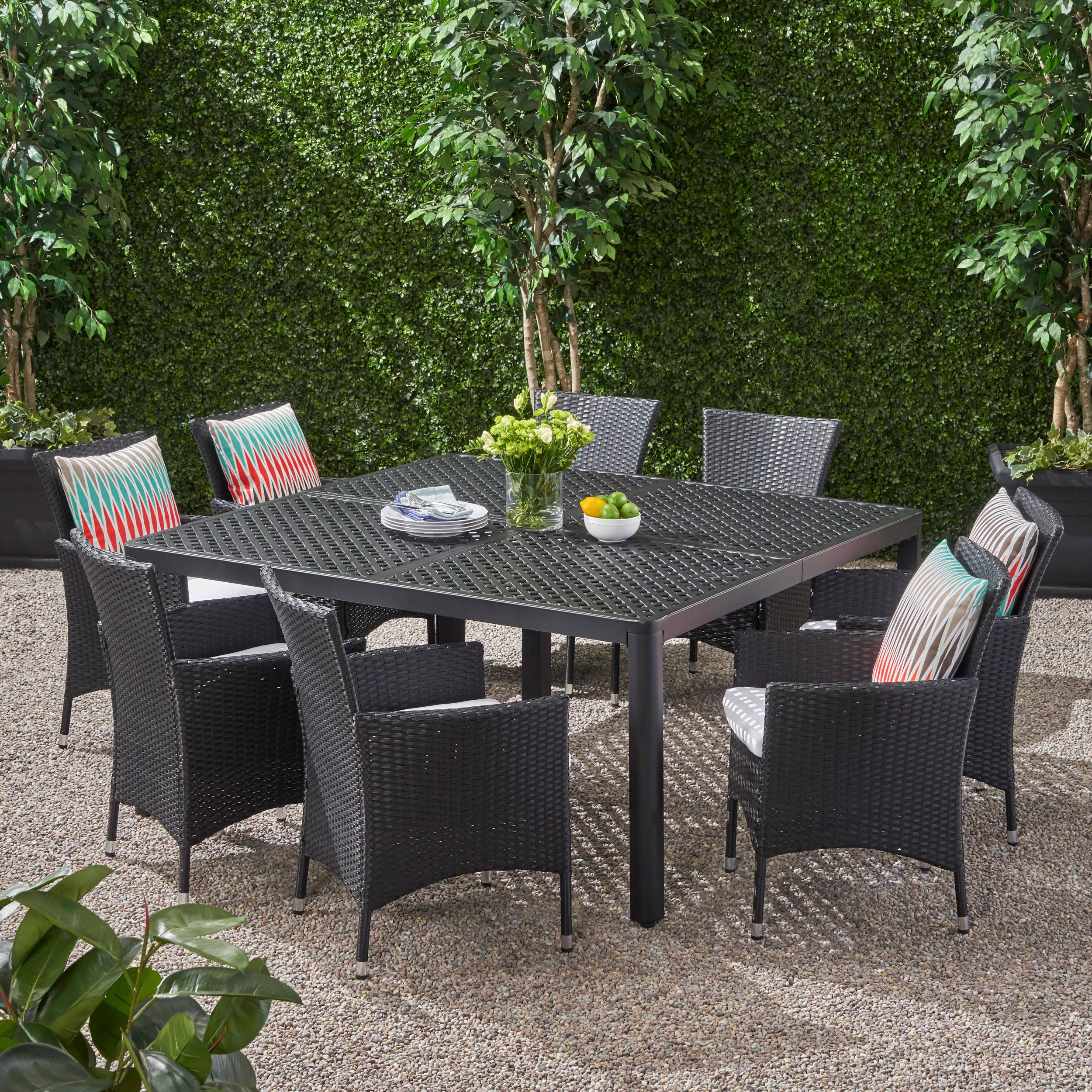 Nelly Outdoor Aluminum and Wicker 8 Seater Dining Set