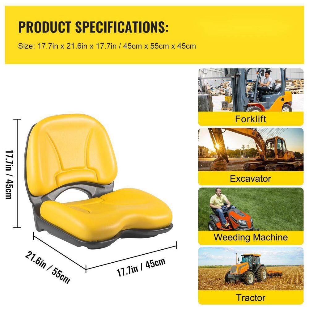 VEVOR Universal Tractor Seat Industrial High Back PVC Lawn  Garden Mower Seat Replacement Steel Frame Forklift Seat in Yellow GBZYHSYJZTRACOHQNV0