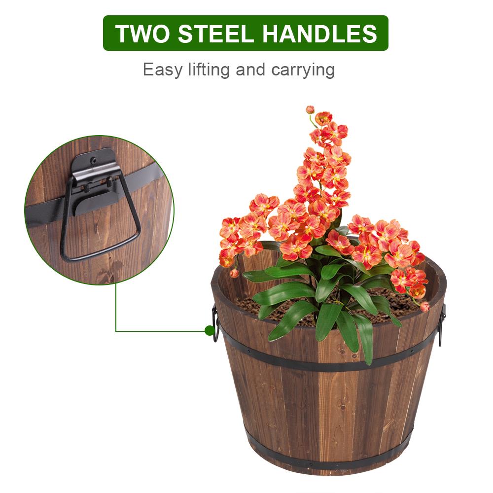 Ktaxon Wooden Bucket Barrel Planters Flower Pots for Plants Garden Outdoor Indoor Decor, Set of 3