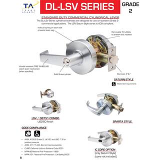 Taco LSV Saturn Standard Duty Brushed Chrome Grade 2 Commercial Double Cylinder Door Handle with Lock DL-LSV60-US26D