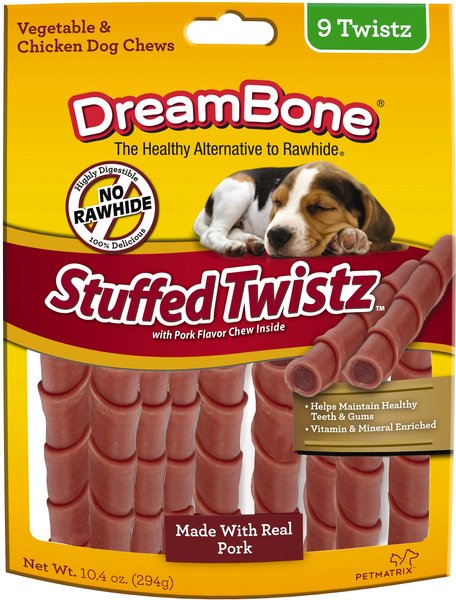 DreamBone Stuffed Twist-Pork Dog Treats， 9 count