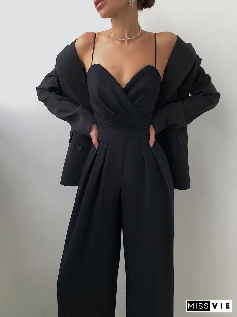 Sling Waist Straight Mopping Minimalist Jumpsuit