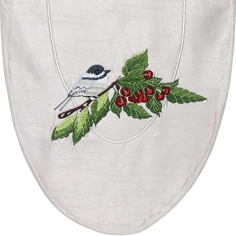 12 x 36 White and Green Chickadee and Cherries Contemporary Table Runner