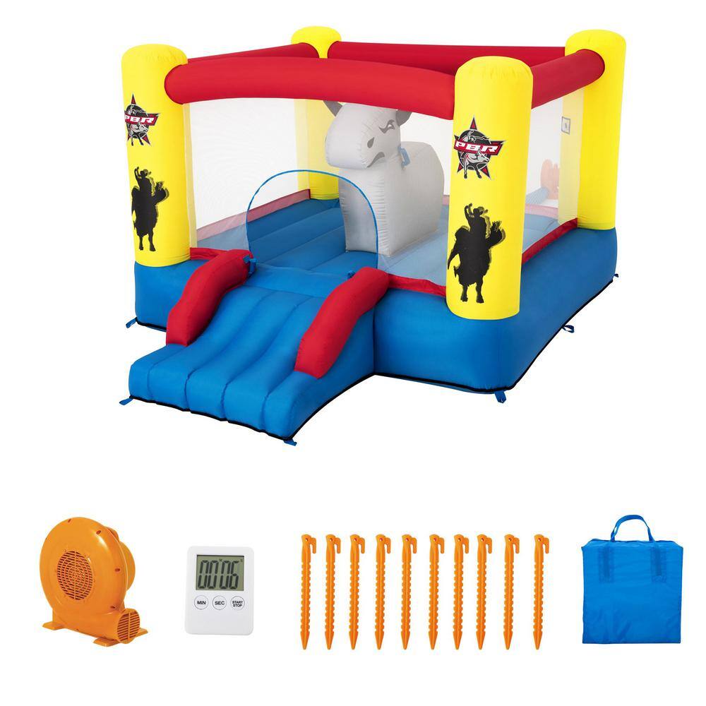 Bestway Brave the Bull Multicolor PVC Indoor or Outdoor Inflatable Bounce House with Air Blower 53401E-BW