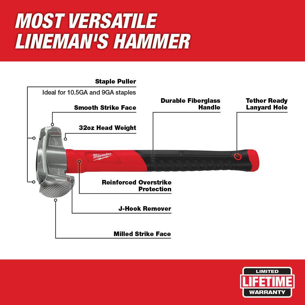 MW 36 oz. 4-in-1 Lineman's Hammer with Fixed Blade Hawkbill Knife 48-22-9040-48-22-1925