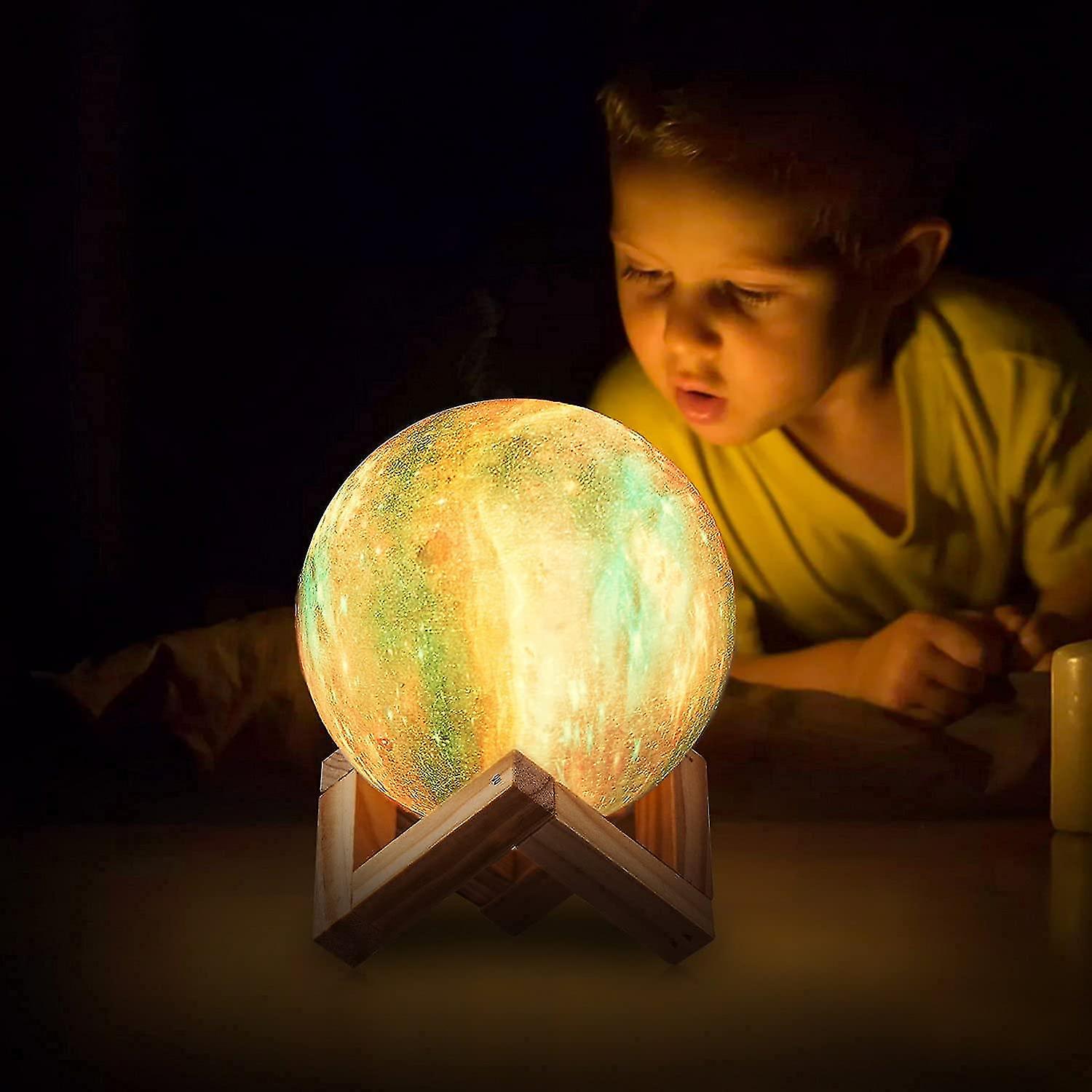 3d Galaxy Moon Lamp Lighting - Cool Kids Galaxy Moon Night Light With 16 Led Colors， Touch Remote Control， Wooden Stand - Unique Gift For 3 4 5 6 7