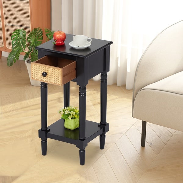 Kinbor 1-Drawer Wood Storage Side Table Nightstand End Table for Living Room Bedroom Entryway， Black - 28