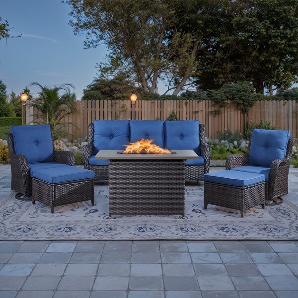 Patio Glider Chair Sofa with Fire Pit Table