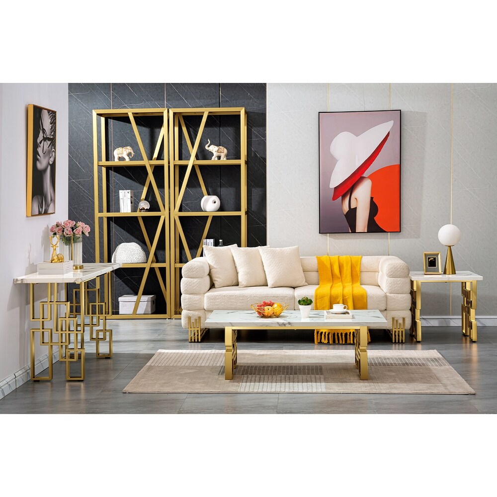 Luxury White and Gold Living Room Tables Coffee Table End Table Console Table for Living Room Guest Hall Reception Room Entryway