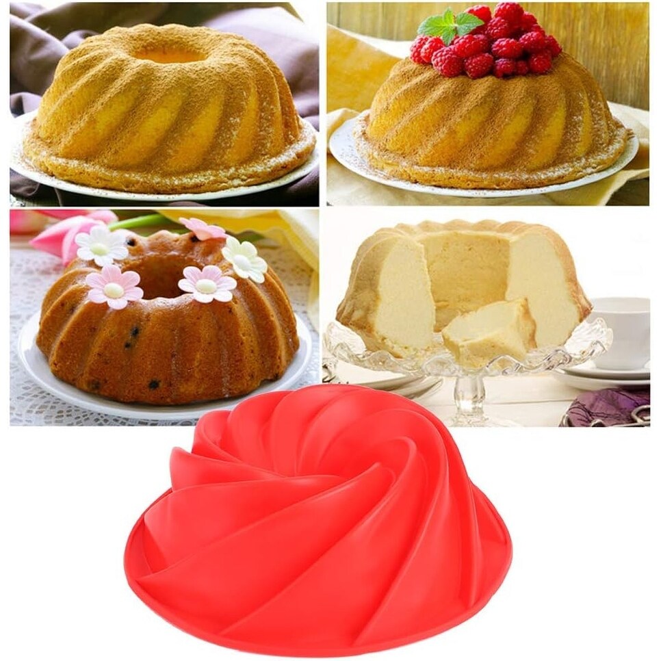 Red Large Spiral Bundt Cake Pan Silicone Bakeware