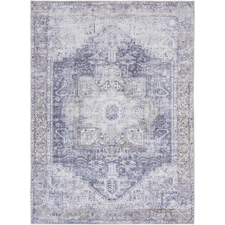 Mya Machine Washable Oriental Brick Red/Light Gray Area Rug