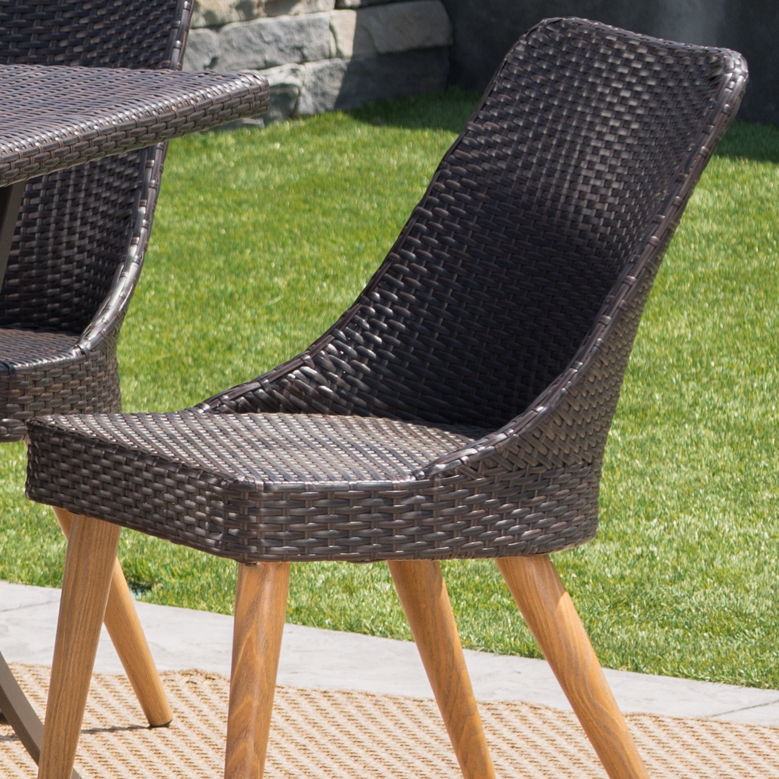 Fitzgerald Outdoor 7 Piece Multi-brown Wicker Dining Set