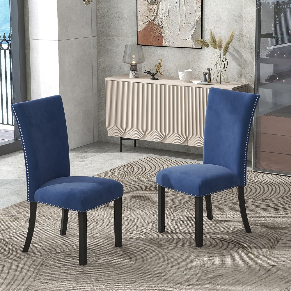 Velvet upholstered Chairs with Nailhead trimmed  Rubber Wood Legs