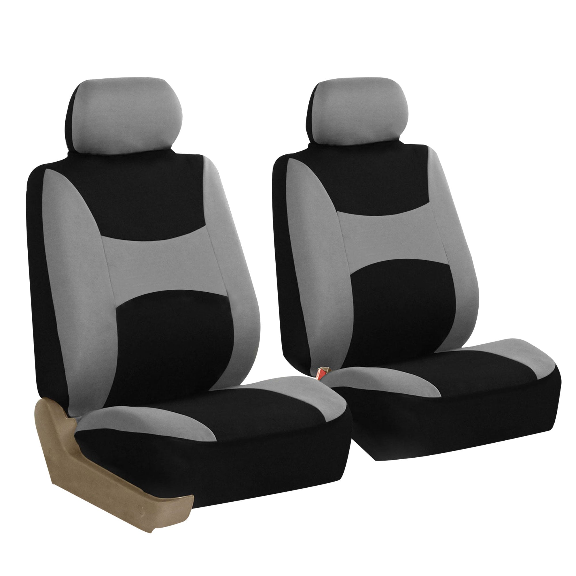 FH Group 3 rows Cloth Car Seat Covers for SUV， Sedan， Van Full Set - Universal Fit Automotive Seat Covers， Split Bench Rear Seat with Steering Wheel Cover， 4 Seatbelt Pads FB030217GRAYBLACK-COMBO