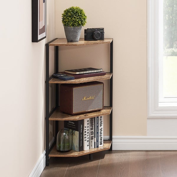 VECELO Polygonal Corner Side Table with 4-Tier Storage Shelves