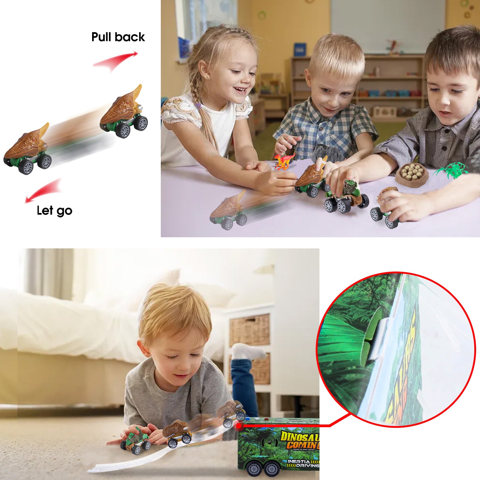 Dinosaur Toy Trucks Carrier for Kids Dinosaur Toys Set with Light Sound for Boys Girls Dinosaur Car Transporter Toy with Cars Launcher Track Pretend Toy Kids Gifts for 3 4 5 6 7 8 Years Old