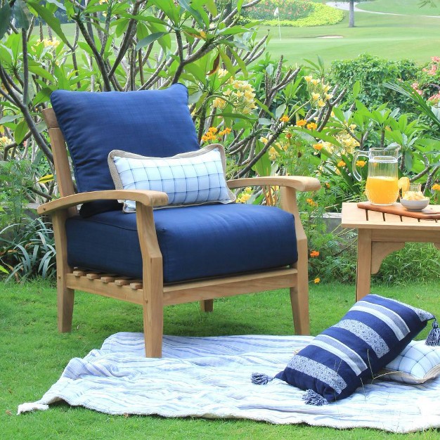 Cambridge Casual 3pc Caterina Teak Outdoor Patio Small Space Chat Furniture Set With Cushion Navy