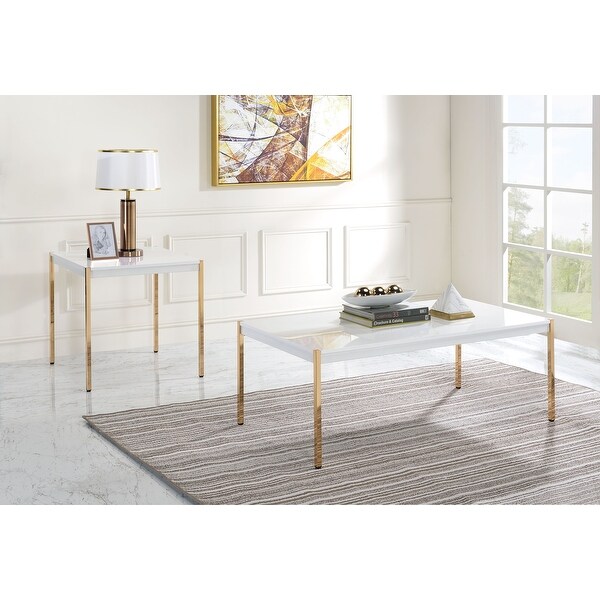 End Table Sofa Table in White and Gold Finish