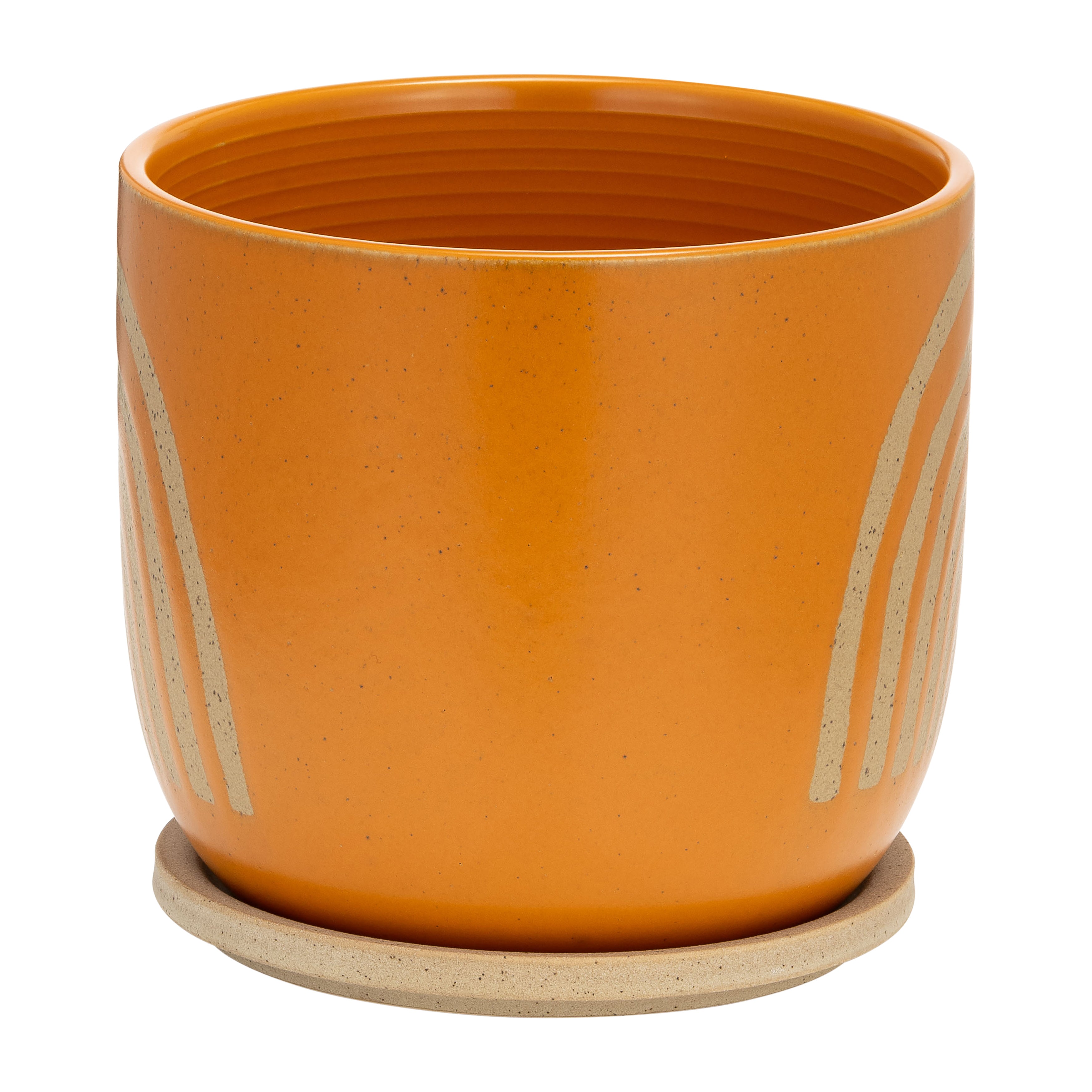 Sagebrook Home Ceramic 8" Arch Planter With Saucer, Orange, Round, Ceramic, Contemporary, 8"L X 8"W X 7"H, Rainbow