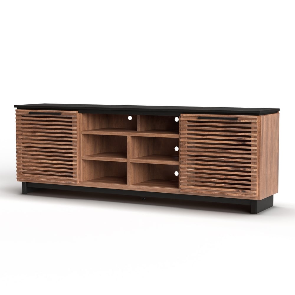 Bridgevine Home Graceland TV Stand Console  No Assembly Required  Two Tone Black and Bourbon Finish