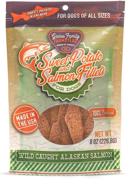 Gaines Family Farmstead Sweet Potato and Salmon Fillets Grain-Free Dog Treats， 8-oz bag