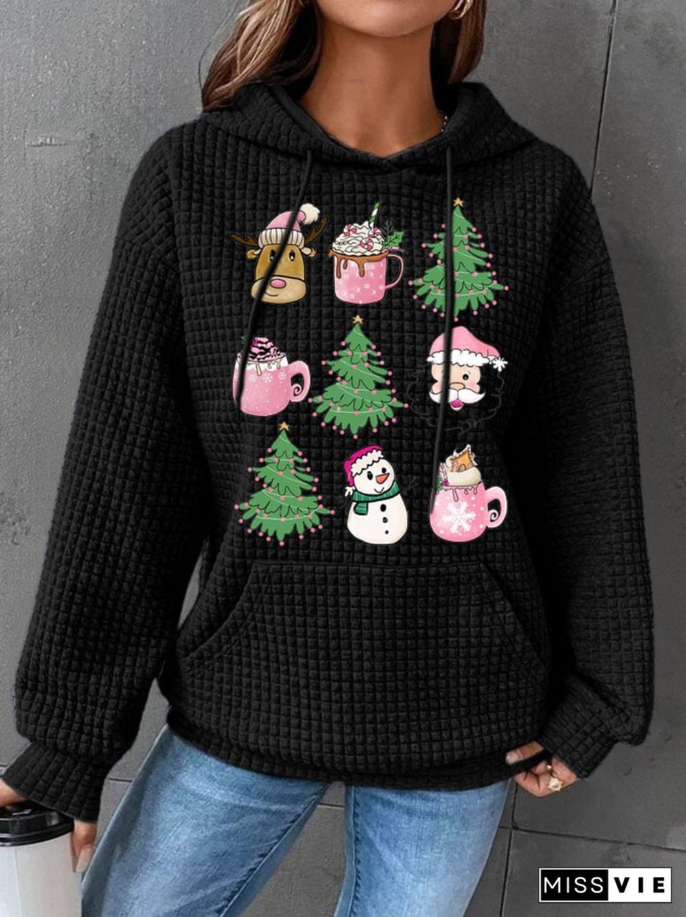 Women's Pink Christmas Print Long Sleeve Sweatshirt