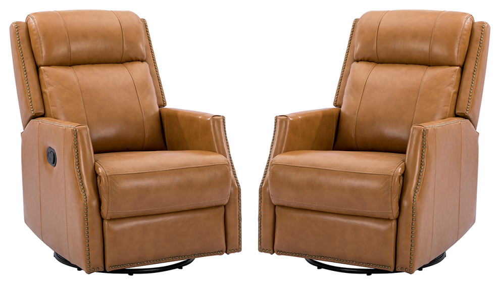 Genuine Leather Manual Swivel Recliner  Set of 2   Transitional   Recliner Chairs   by Karat Home  Houzz