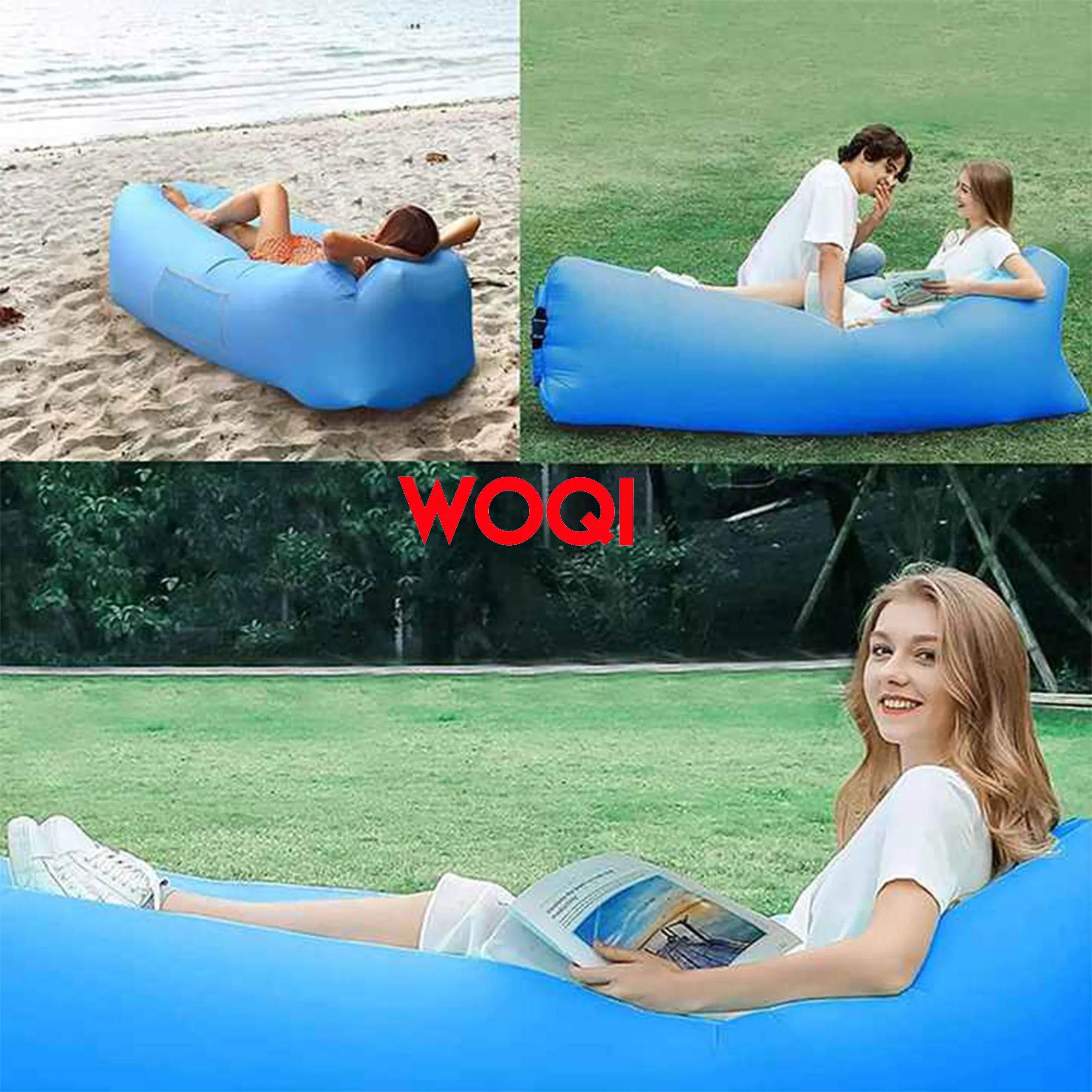 WOQI  outdoor beach  waterproof  Lounger   Portable Camping Hiking Inflatable Beach Lounger  durable easy open