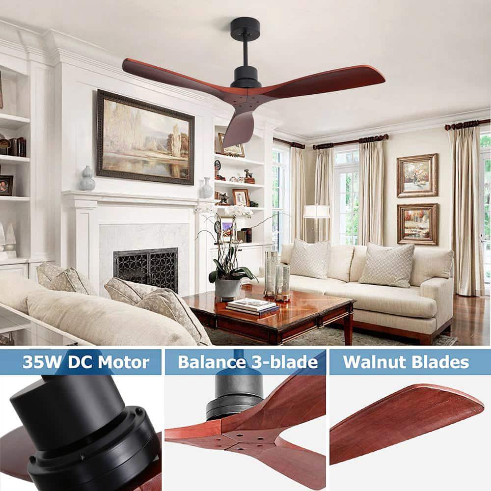 BANSA ROSE Sunine 52 in Indoor Matte Black Smart Ceiling Fan Whit 6Speed LongHandled DC Remote Control