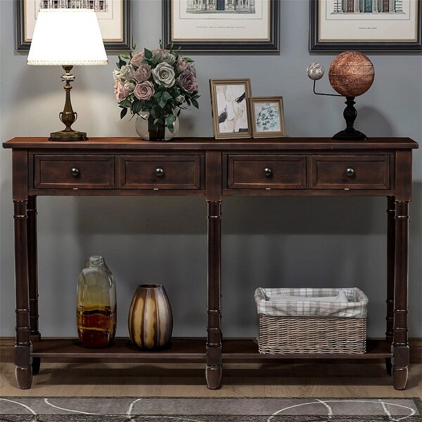 Console Table Sofa Table with 2 Drawers and Bottom Shelf Easy Assembly