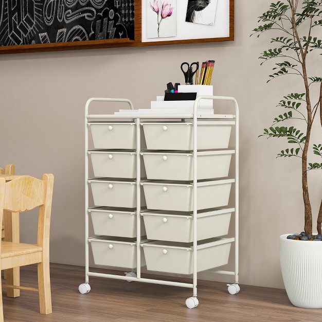 Tangkula 10 drawer Rolling Storage Cart Tools Scrapbook Paper Organizer On Wheels White