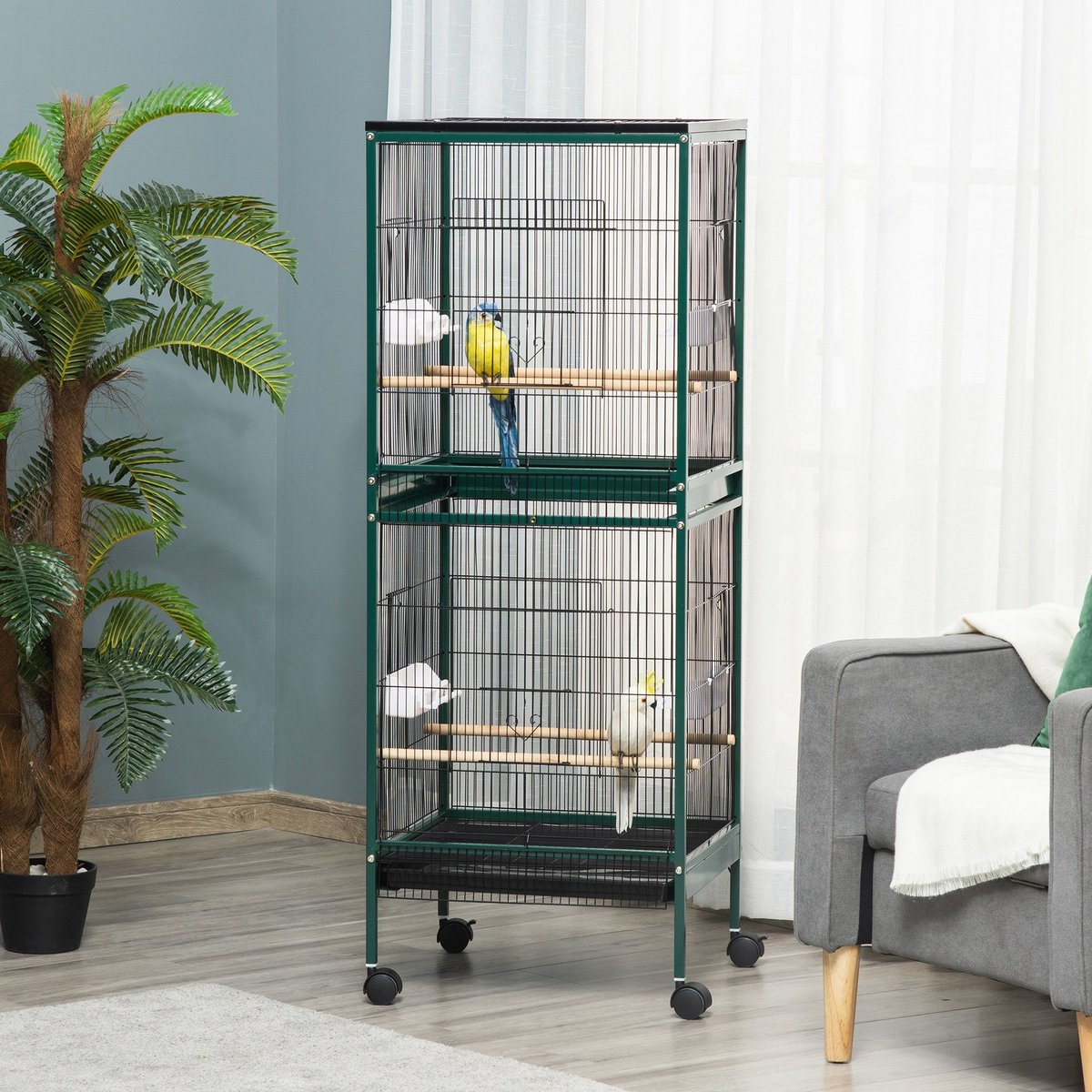 PawHut 55-in 2-in1 Aviary Bird Cage， Green