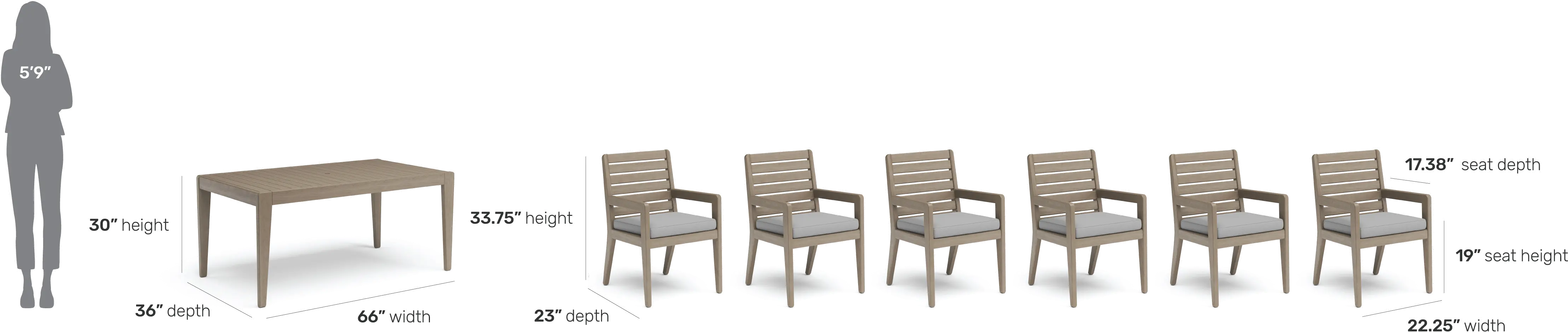 Sustain Brown Outdoor Dining Table and Six Armchairs