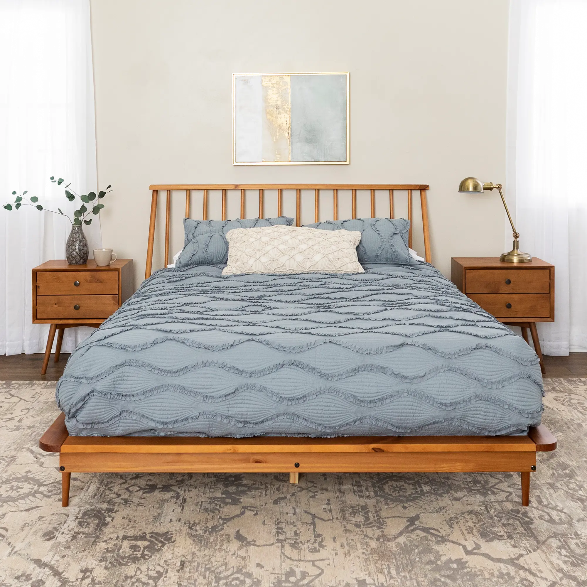 Modern Caramel Brown Queen Spindle Platform Bed - Walker Edison