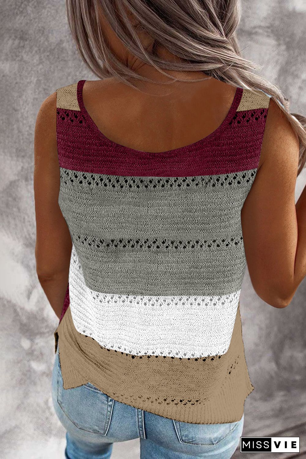 Burgundy Color Block Knitted Tank Top